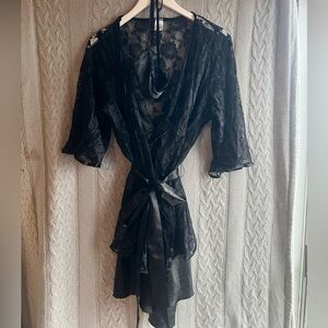Y2K Dreamgirl Brand Elegant Black Lace Robe & Satin Dress